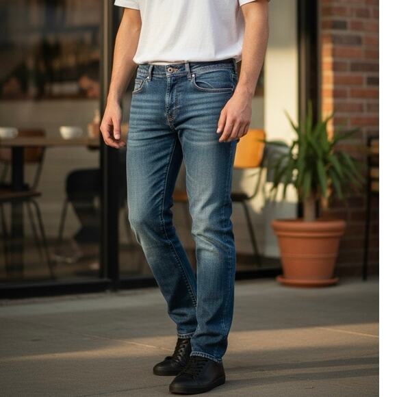 Reiss Mens Straight Leg Fit Jeans Size 32x31 in Medium Dark Wash Blue